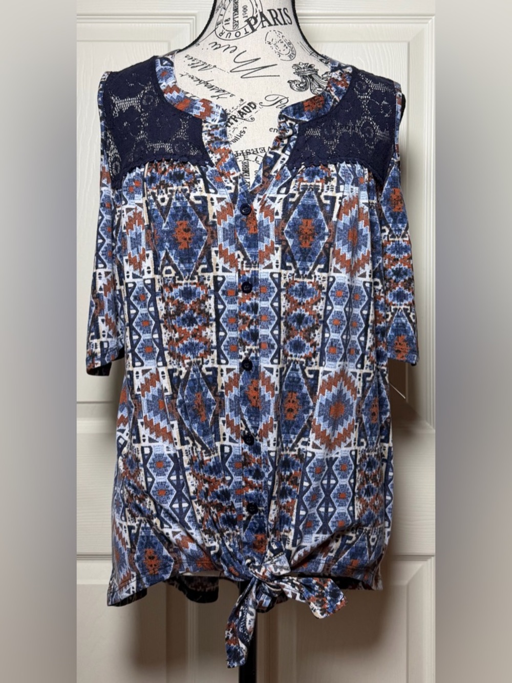 Absolutely Famous Women's Geometric Print Shirt - Blue and Orange